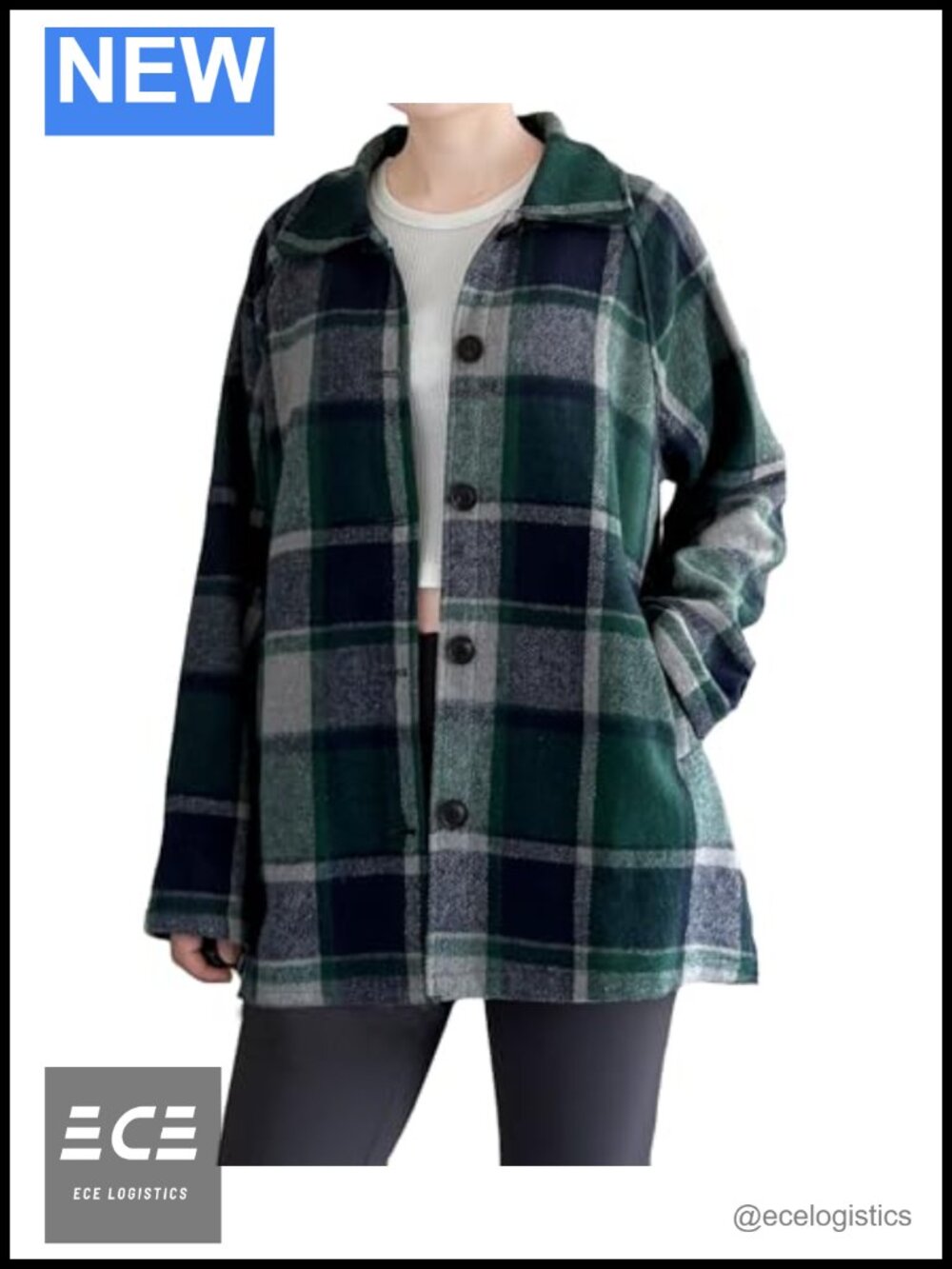 Plaid Flannel Shacket Long Sleeve Button Down Jacket with Pockets